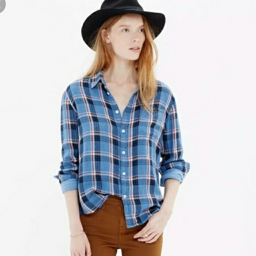 Madewell Blue Plaid Button Down Shirt